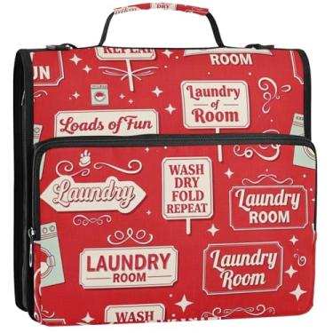 Imagem de Sinais de lavanderia vermelhos 3 argolas de 3 anéis para fichários resistentes com zíper bolsa organizadora de fichários escolares com alça de ombro bonito portfólio e estojo suporte de pasta de anel