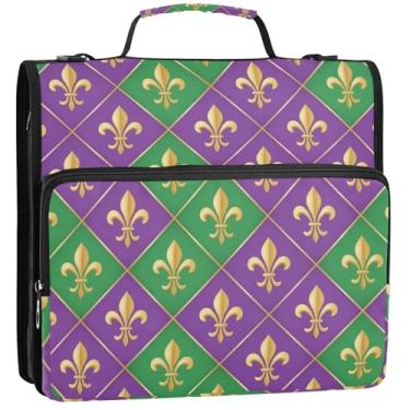 Imagem de Fichários duráveis de 3,88 cm, 3 anéis, resistente, verde, roxo, dourado, branco, estojo de armazenamento com alça para fichários escolares com alça de ombro, 34,5 x 31,5 x 9 cm