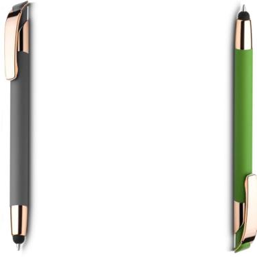 Imagem de Caneta esferográfica em metal Emborrachada com ponta touch escrita em azul. Design moderno e Anotações (Cinza e Verde 2)