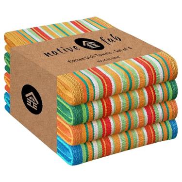 Imagem de Native Fab Pacote com 4 toalhas de cozinha mexicanas listradas, 45 x 71 cm, conjunto de panos de prato coloridos, 100% algodão, uso diário, toalha de mão de cozinha para limpeza, absorvente, toalhas