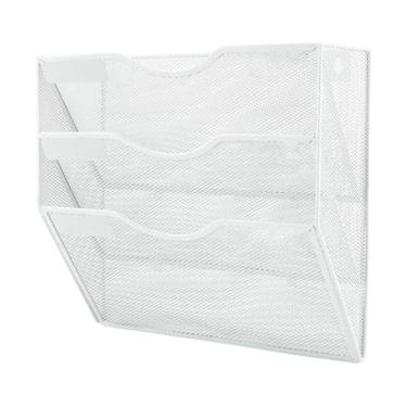 Imagem de Porta-Documentos de Parede - Prateleira de Metal 3 Níveis com Bandeja, Caixa e Separador - Suporte de Arquivos de Bolso para Parede | para Casa Escritório Sala de Aula