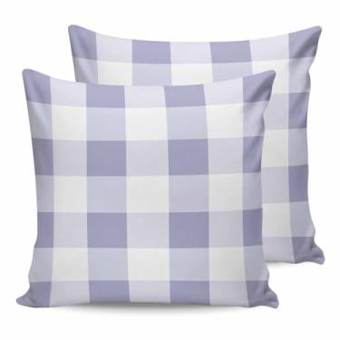 Imagem de HilariousM Pacote com 2 capas de almofada xadrez roxa ombré, à prova d'água, 45,7 x 45,7 cm, capas decorativas de poliéster de arte moderna para decoração de sofá de jardim