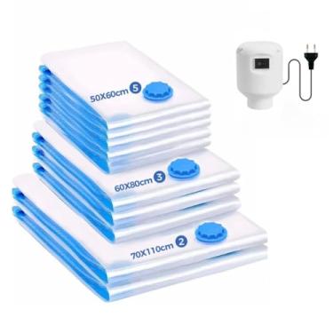 Imagem de Kit 10 Sacos a Vácuo Organizadores com Bomba Manual ou Elétrica para Roupas, Mala de Viagem e Guarda-Roupa(10 Sacos M, G, GG + Bomba 220V)