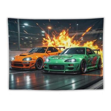 Imagem de HouLaiZhe JDM Tapeçaria de carro anime Jdm carro Sup Vs R34 pendurar na parede quarto decoração de casa tapeçarias estética piquenique decoração de parede arte de parede para dormitório sala de estar