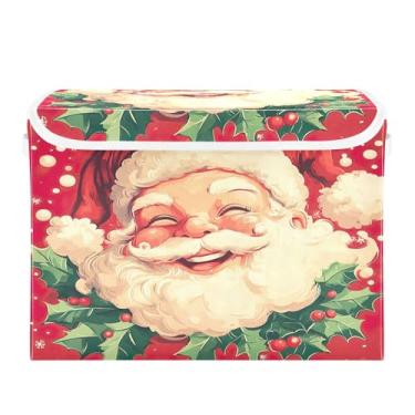 Imagem de SEHANY Linda caixa de armazenamento de Papai Noel de Natal com tampas e alças, organizador de cestas de armazenamento de tecido dobrável, caixas de armazenamento de cubos grandes para roupas, cobertor