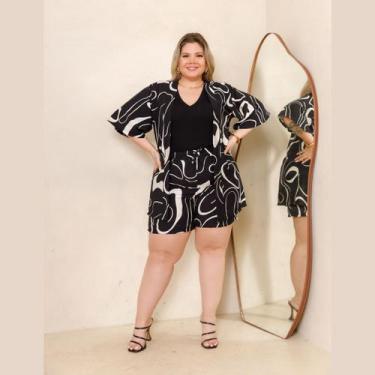Imagem de Conjunto Feminino Plus Size Estampado Kimono E Shorts - Mazal, Bege, 4