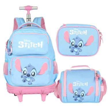 Imagem de Kit Mochila Com Rodas Estojo E Lancheira Escolar Lilo Stitch-Feminino