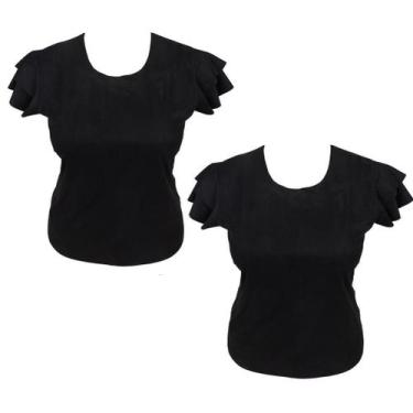 Imagem de Kit 2 Blusa Suede T-Shirt Feminina Manga com Babados Plus Size - GIP, 