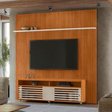 Imagem de Painel Piso Teto New Guaporé Com Rack Bancada Frizz Cross New Prestige Ambiente Cinamomo Off White - Madetec