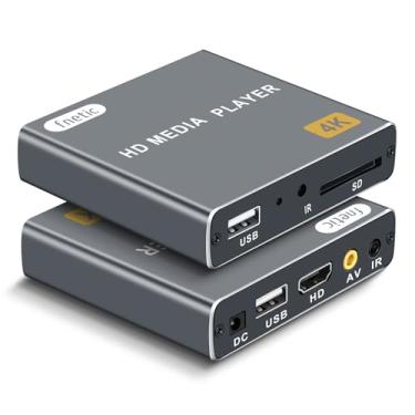 Imagem de Leitor de mídia digital 4K, reprodutor de vídeo MP4 para TV com saída HDMI/AV, mini reprodutores de mídia HD de sinalização digital para unidades USB/cartões SD, H.265/HEVC, loop, reprodução