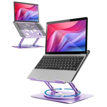 Imagem de Aoviho Suporte de laptop ajustável para mesa – Suporte de laptop portátil com base giratória, suporte dobrável de alumínio para computador, suporte ergonômico para laptop MacBook Pro/Air Dell HP de