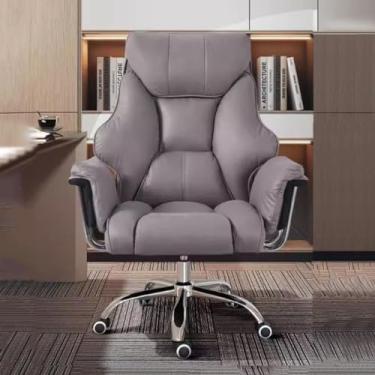 Imagem de AkosOL Cadeira executiva confortável de escritório, encosto alto, cadeira de trabalho gonômica, cadeira giratória estofada de couro, poltrona ajustável em altura, enchimento de assento de látex, cinza