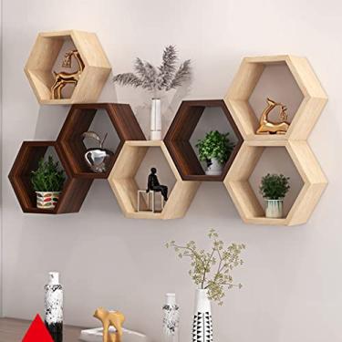 Imagem de 5sssallefaa Conjunto de prateleiras flutuantes hexagonais, organizador de brinquedos, prateleira de armazenamento de fazenda de colmeia montada na parede, prateleiras de parede decorativas para quarto