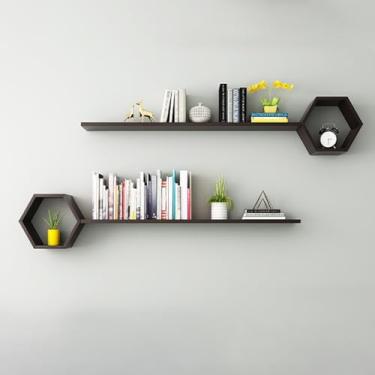 Imagem de Organizador de brinquedos com prateleiras flutuantes hexagonais montadas na parede – Prateleira versátil para decoração de fotos, plantas, prateleiras de exibição rústicas para sala de estar, quarto