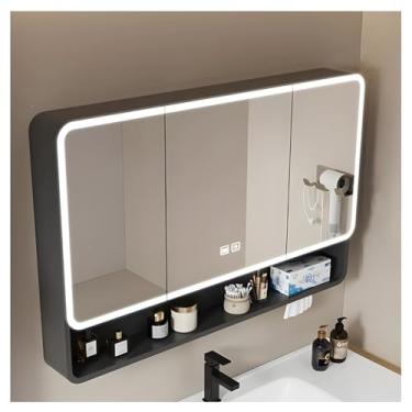 Imagem de Armário de remédios de parede iluminado por LED com espelho, desembaçamento, escurecimento contínuo, barra de toalha - cinza (90 x 13 x 88 cm / 35 x 5 x 35 pol.)