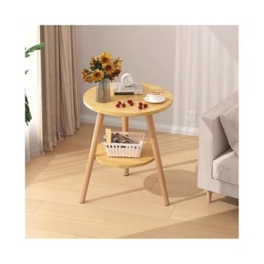 Imagem de Expositor de mesa lateral de sofá redondo de madeira para recepção de lounge, varanda, jantar casual todos os dias (natural, pequeno)
