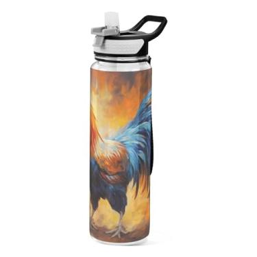 Imagem de Burbuja Garrafa de água Rooster de 946 ml com tampa de palha, à prova de vazamento e livre de BPA para academia, esportes ao ar livre