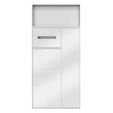 Imagem de Nicho de aço inoxidável embutido oculto, 4 em 1, sala de estar, chuveiro, banheiro, divisória integrada, lixeira, papel higiênico, xampu, artigos de higiene, cesto de armazenamento de lixeira (branco