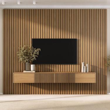 Imagem de Rack Ripado com Painel Ripado para Tv até 86 Polegadas 280x230cm Aruá Cabecasa Madeiraoriginals Jatoba