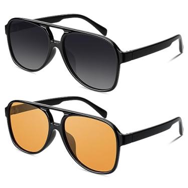 Imagem de GQUEEN Óculos de sol retrô Pilot feminino masculino polarizado anos 70 vintage quadrado ponte dupla UV400