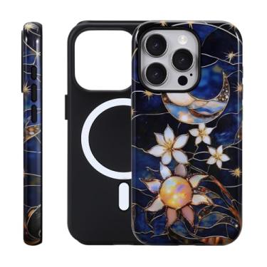 Imagem de Fourmor Capa para iPhone 16 ProMax – Carregamento sem fio para MagSafe, capa externa rígida de policarbonato + capa protetora interna de TPU macio com 2 camadas, estampa de girassol, adequada para