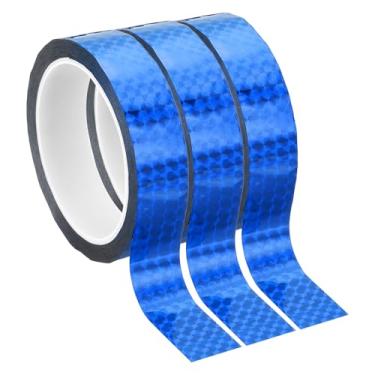 Imagem de PATIKIL Fita de filme de poliéster metalizada de 2,5 cm x 150 metros, 3 peças de fita decorativa metálica azul a laser fita adesiva espelhada para detalhes de parede de arte gráfica de parede com