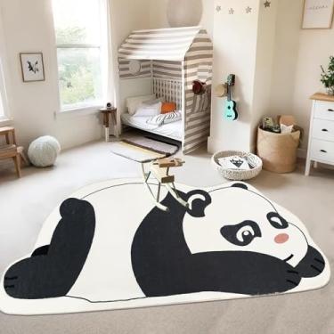 Imagem de Lacomfy Tapete de panda para crianças 1,2 x 1,8 m - Tapete de animal branco e preto para quarto de crianças, meninos, meninas, sala de estar, berçário, sala de jogos, estampa de animais da floresta
