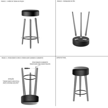 Imagem de Kit 03 Banquetas Baixa Estofada Pés De Madeira Preto