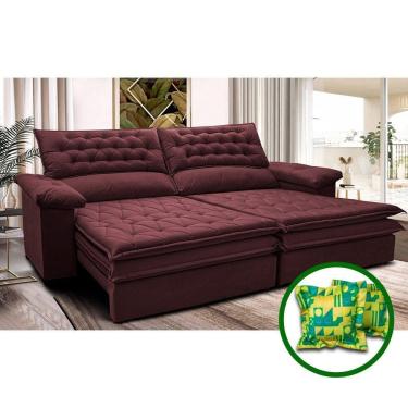 Imagem de Sofá Retrátil E Reclinável 2,52m Molas Ensacadas Cama Inbox Alemanha De Viscoelástico Velusoft Vinho