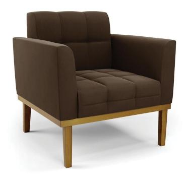 Imagem de Poltrona Base De Madeira Fixa Castanho Elisa Suede D03 - D\'rossi Cor Marrom