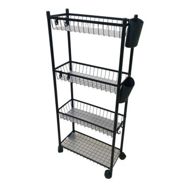 Imagem de Carrinho Organizador Multiuso 4 Prateleira Cozinha Tempero Mantimentos Lavanderia Higiene Ganchos E Escorredor Banheiro