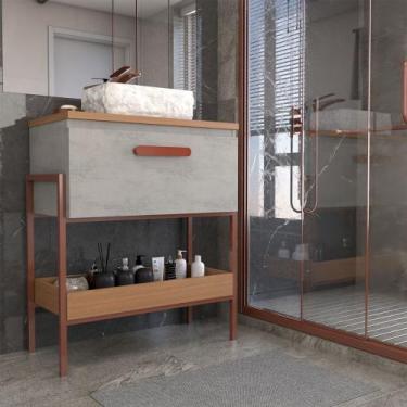 Imagem de Armário de Banheiro Andaluz 60 Cm 1 Porta 100% Mdf Cimento/Freijó - Pa