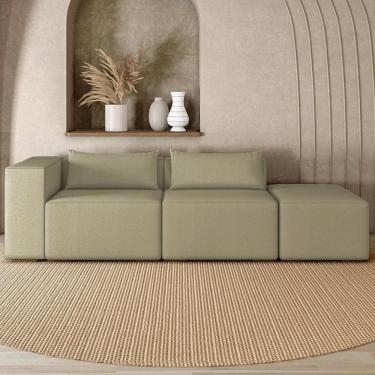 Imagem de Sofá 4 Lugares 283cm com Puff Direito Fay Bouclê Bege Z55 - Mpozenato