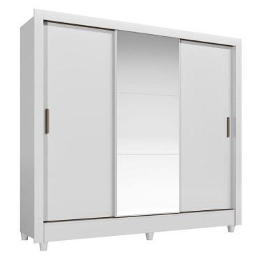 Imagem de Guarda Roupa Casal 3 Portas De Correr Com Pés E Espelho Italia Branco Brilho - Santos Andirá