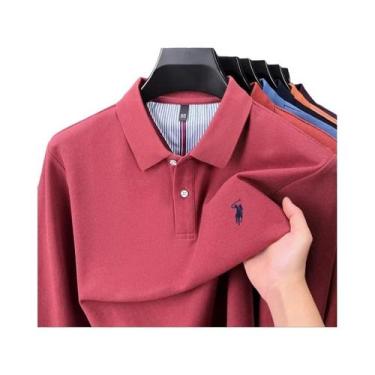 Imagem de Camisa Polo Masculina De Manga Longa 100% Algodão Puro, Marca Designer