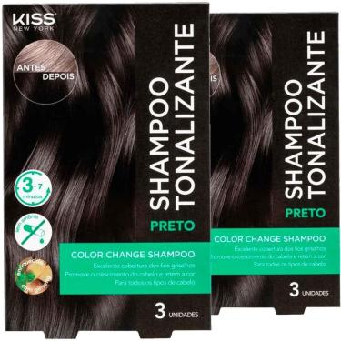 Imagem de Kit 2x Shampoo Tonalizante Color Change Preto Kiss New York-Unissex