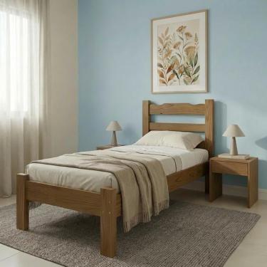 Imagem de Cama Solteiro Em Madeira Maciça Reforçada Nogueira