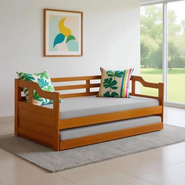 Imagem de Sofá Cama De Madeira Maciça 2 Lugares Com Cama Auxiliar Imbuia Imbuia