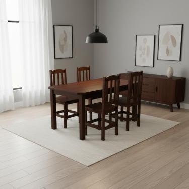 Imagem de Kit Mesa Com 4 Cadeiras Diamante Madeira Maciça Castanho Castanho S/estofado