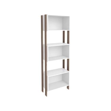 Imagem de Estante de Livros RT3093 c/ 3 Nichos Rustico/Branco - Movelbento, Rúst
