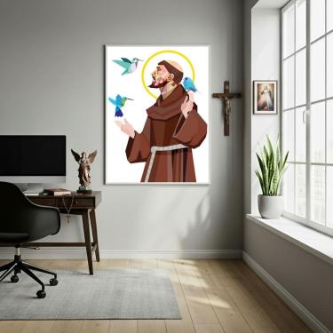Imagem de Quadro Decorativo São Francisco de Assis Geométrico  - 70x50cm