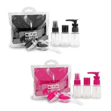 Imagem de 2 Kit De Frascos P/ Viagem De 7 Peças - Jacki Design Preto / Pink