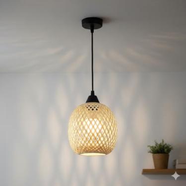Imagem de Luminária de Teto Lustre Pendente Bambu Maya Rústico 18cm Vime Rattan Trançado Fee Utilidades