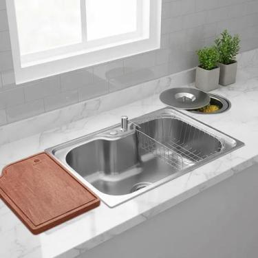 Imagem de Cuba gourmet 60x42cm inox escovado + kit com tábua e lixeira - STILLUS