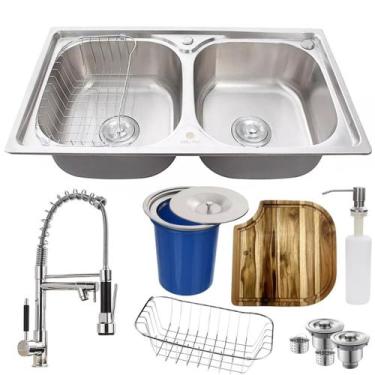 Imagem de Cuba Dupla Gourmet Inox304 + Kit Completo E Torneira Cromada - Stillus