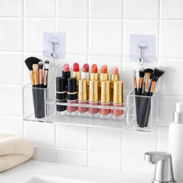 Imagem de Organizador Acrílico de Parede Adesivo Porta Maquiagem Pincel - Equipe