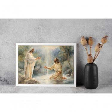 Imagem de Quadro Religioso o Batismo de Luz Retangular 30x40CM em Canvas com Vidro Moldura Amadei...