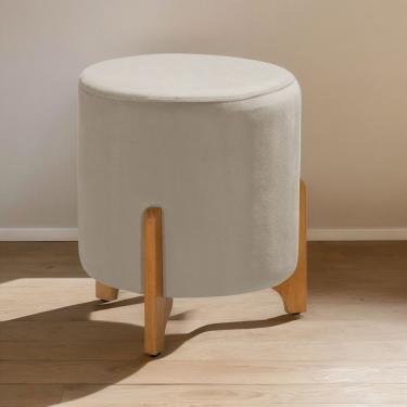 Imagem de Puff Banqueta Luxor Quadrado com Assento em Espuma Revestimento em Veludo Bege para Sala e Quarto