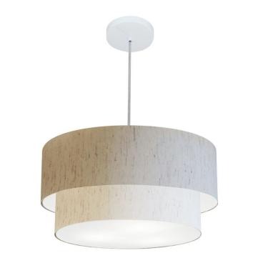 Imagem de Lustre Pendente Duplo Cilíndrico MD-4355 com Cúpula em Tecido 50x40CM Bivolt Linho Bege Vivare Brasil Iluminação