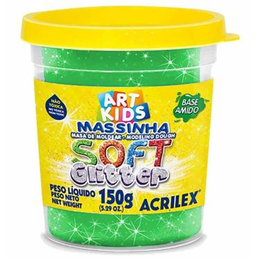 Imagem de Massinha para Modelar Escolar Acrilex Soft com Glitter Não Tóxica à Base de Amido Pote 150G Aroma Agradável Verde